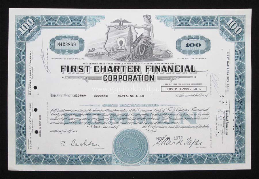 First Charter Financial Corporation 100 rszvny 1972